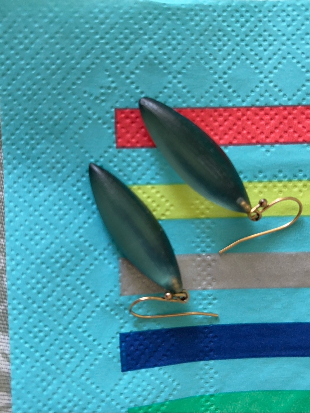 ALEXIS BITTAR Vintage Teal Green Lucite Drop Earrings SIGNED - Picture 2 of 3